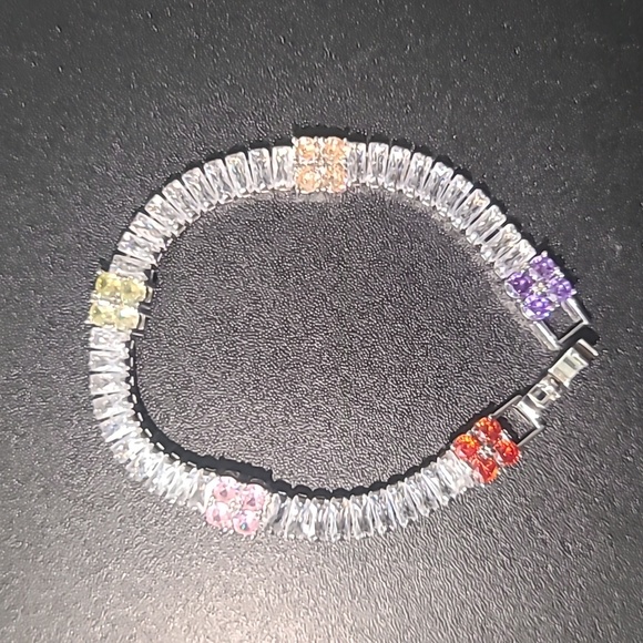 Rainbow Emerald Cut Rectangle Multi-Color Baroque Crystals Bead Bracelet - Picture 1 of 3